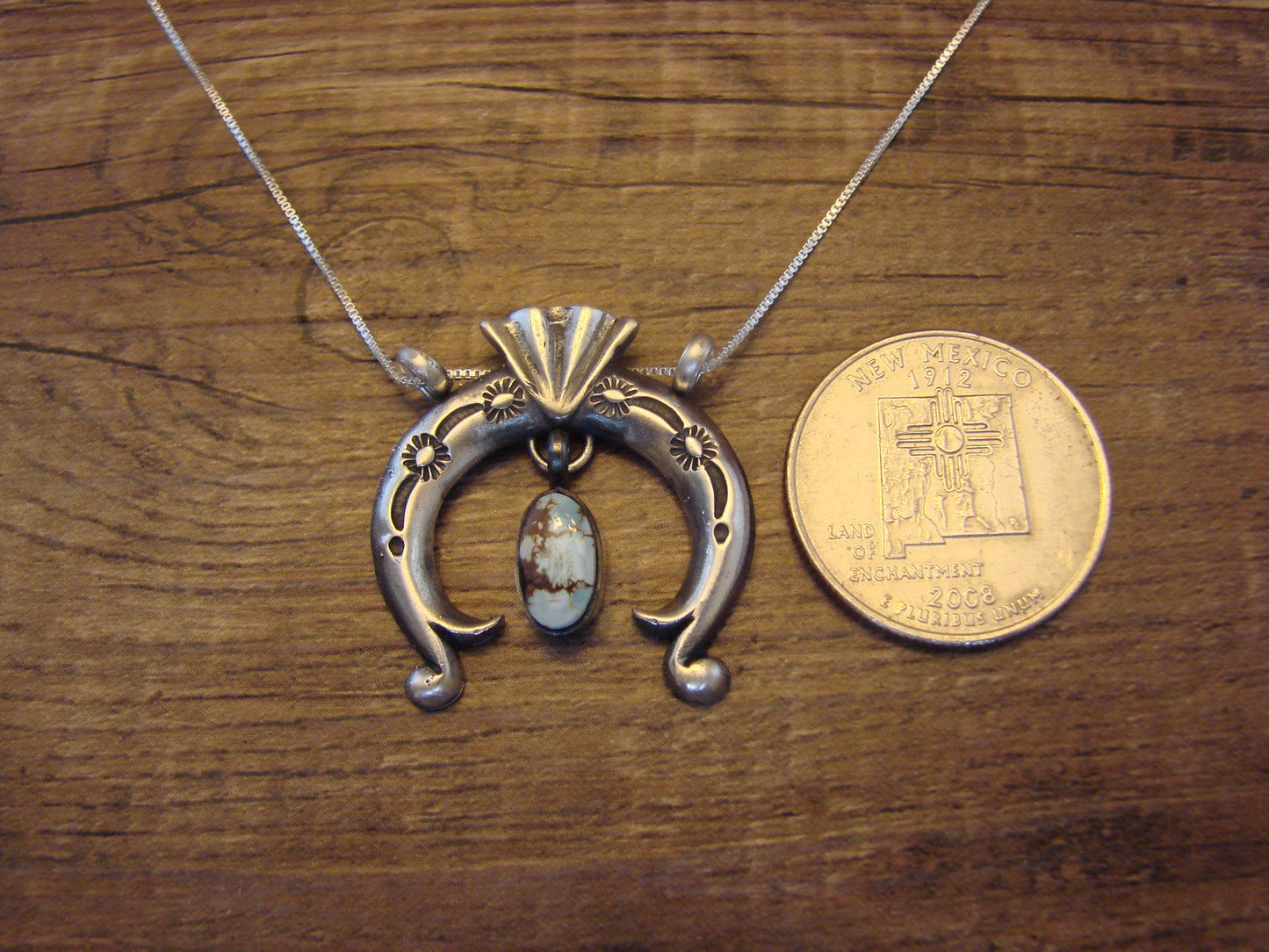 Native American Sterling Silver & Turquoise Naja Necklace by Shorty