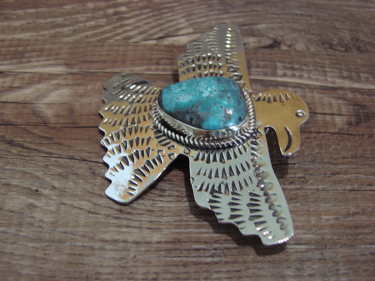 Navajo Indian Nickel Silver & Turquoise Thunderbird Pendant - Cleveland