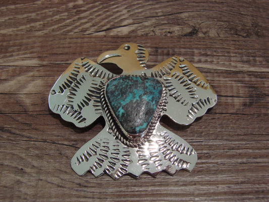 Navajo Indian Nickel Silver & Turquoise Thunderbird Pendant - Cleveland