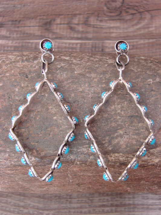 Native American Sterling Silver & Turquoise Post Dangle Earrings - Lonasee