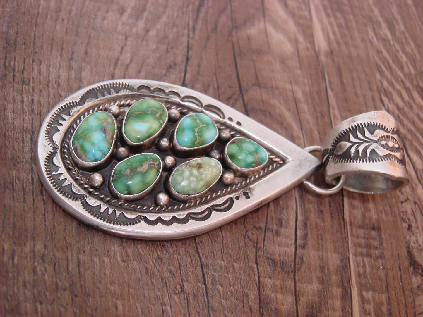 Native American Sterling Silver & Sonoran Turquoise Cluster Pendant by Lewis