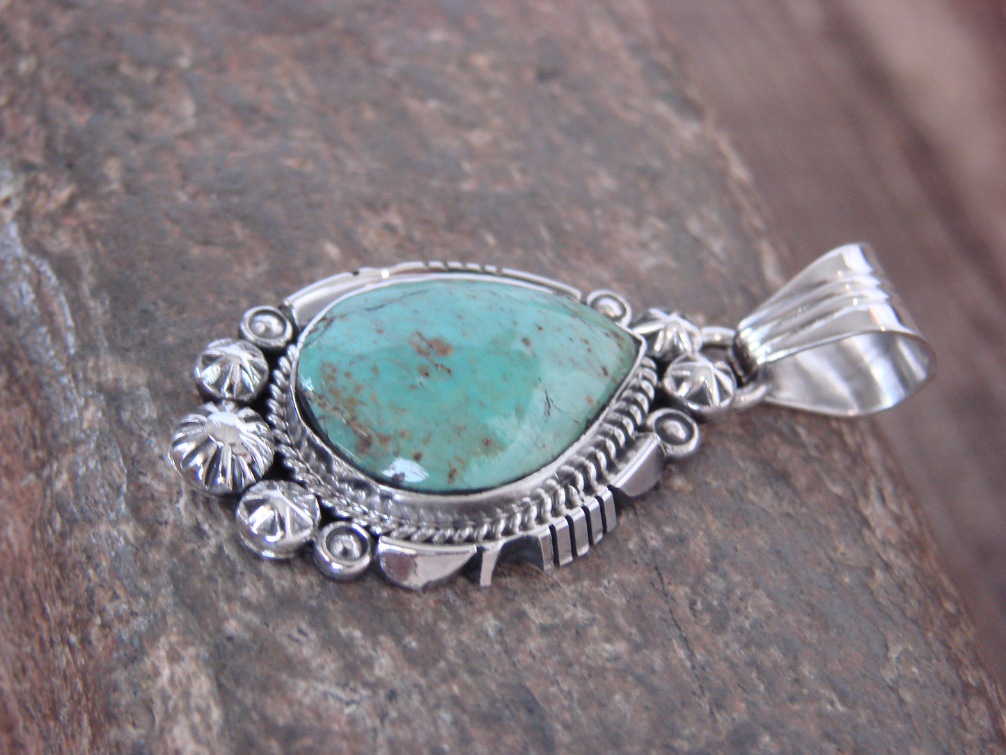 Native American Sterling Silver & Sonoran Turquoise Pendant - Benally