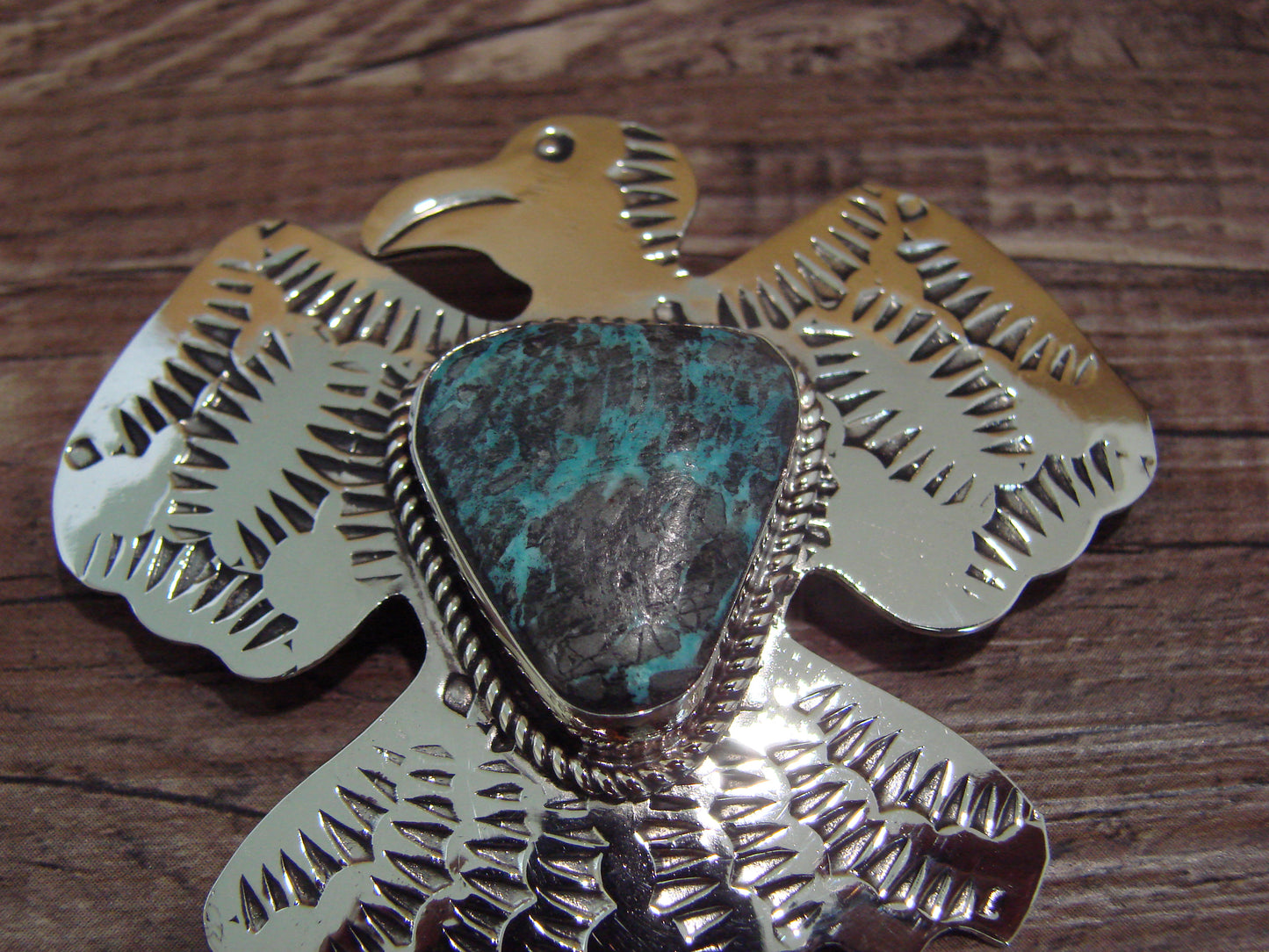 Navajo Indian Nickel Silver & Turquoise Thunderbird Pendant - Cleveland