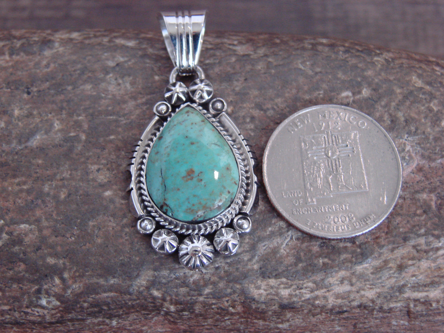 Native American Sterling Silver & Sonoran Turquoise Pendant - Benally