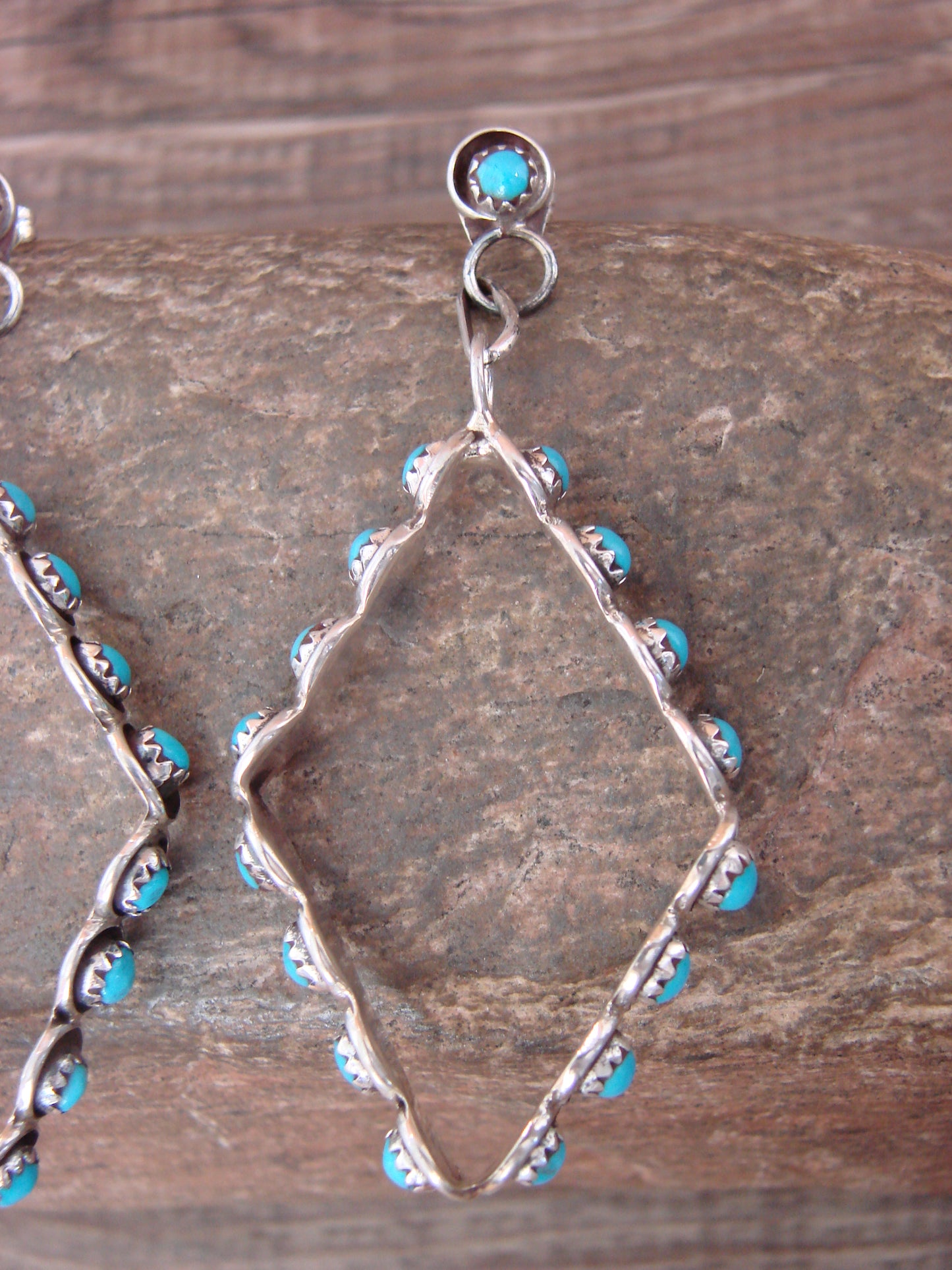 Native American Sterling Silver & Turquoise Post Dangle Earrings - Lonasee