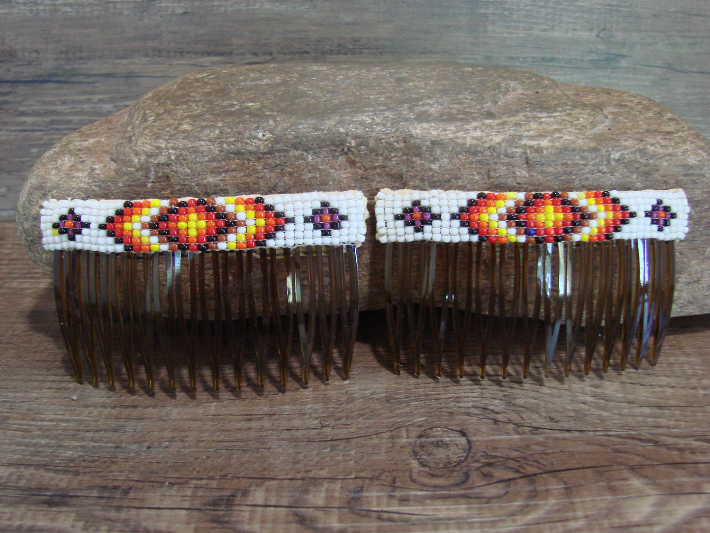 Native American Navajo Indian Hand Beaded Hair Comb Set by Cleveland