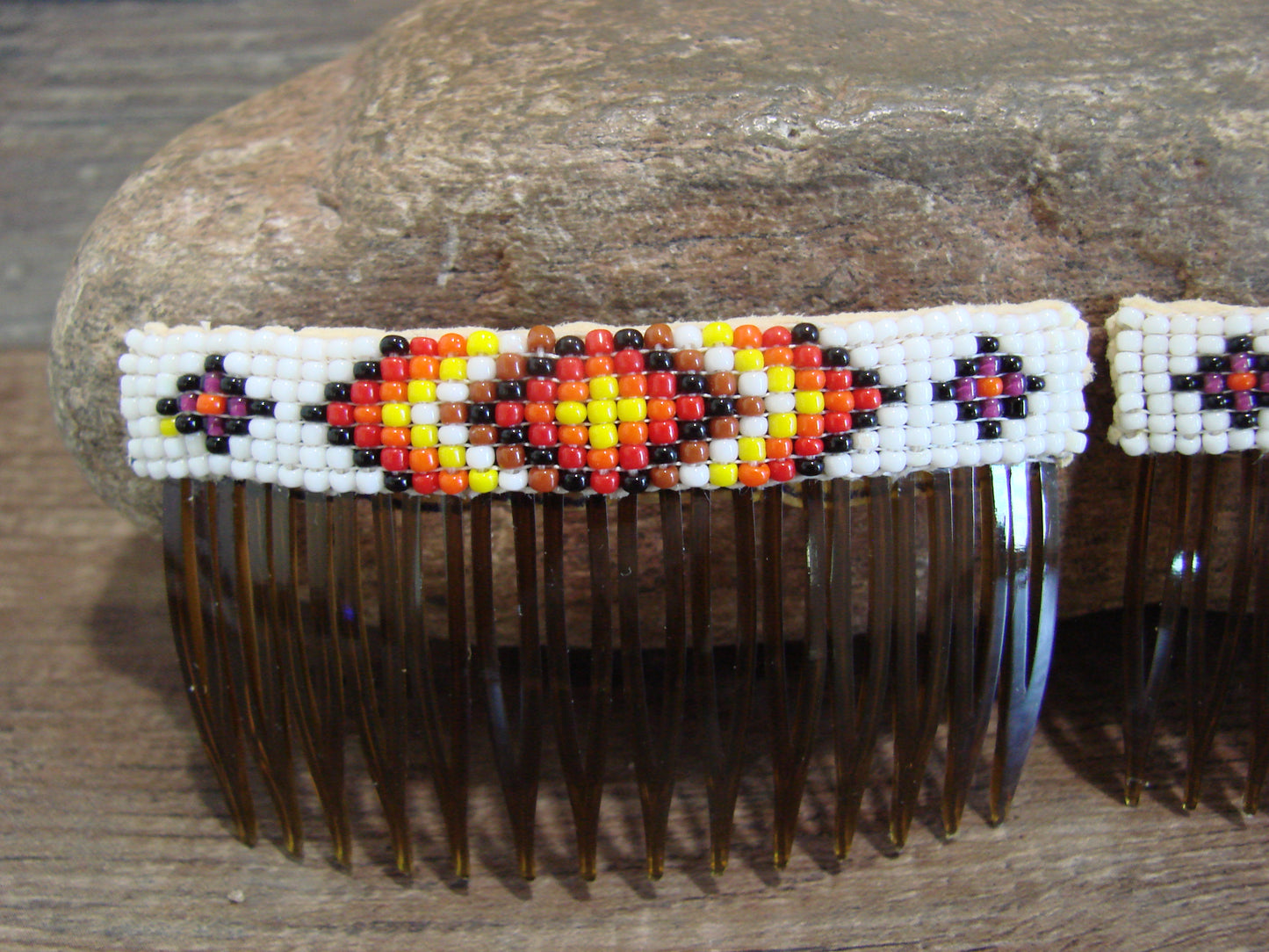 Native American Navajo Indian Hand Beaded Hair Comb Set by Cleveland
