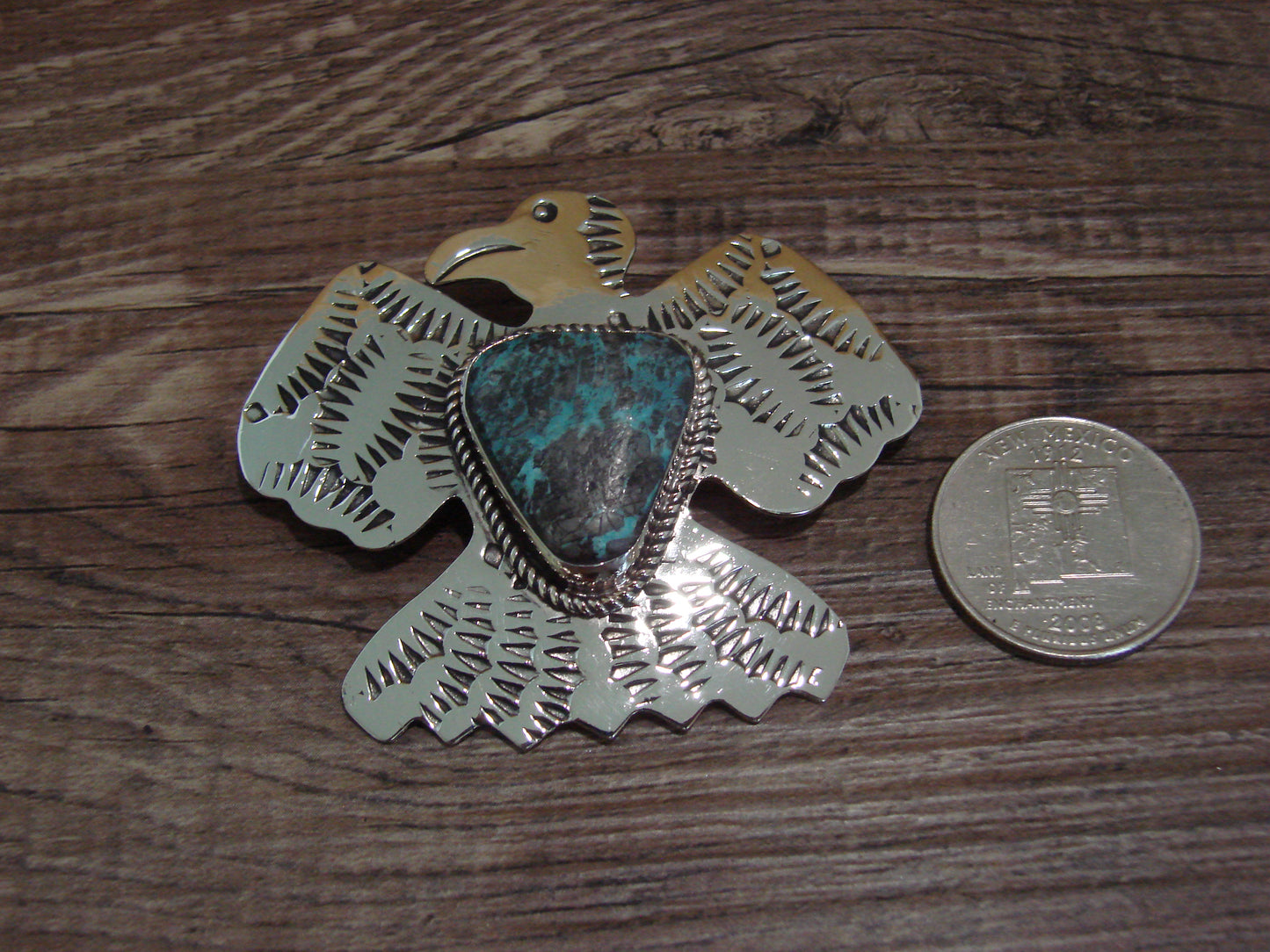 Navajo Indian Nickel Silver & Turquoise Thunderbird Pendant - Cleveland