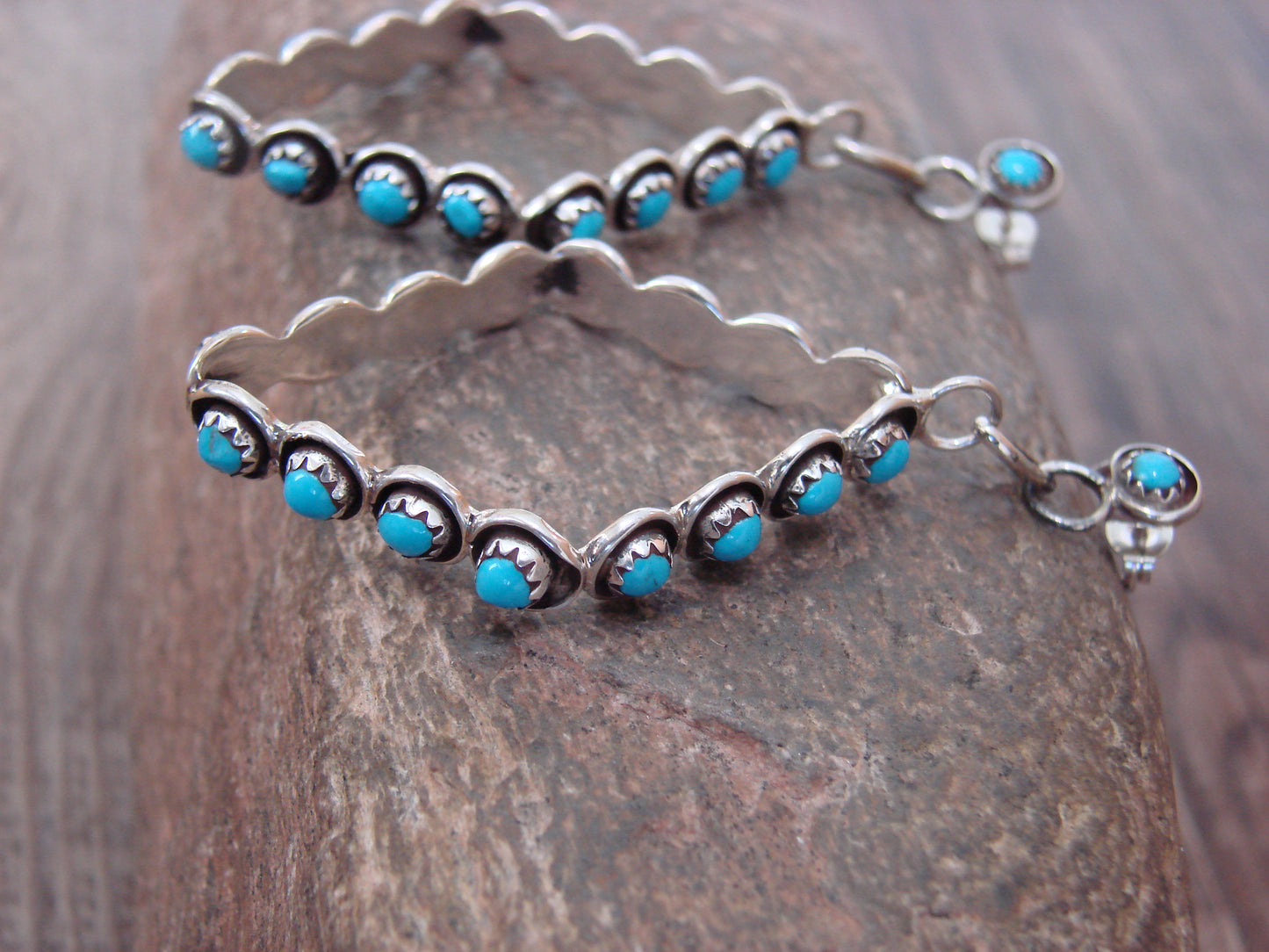 Native American Sterling Silver & Turquoise Post Dangle Earrings - Lonasee