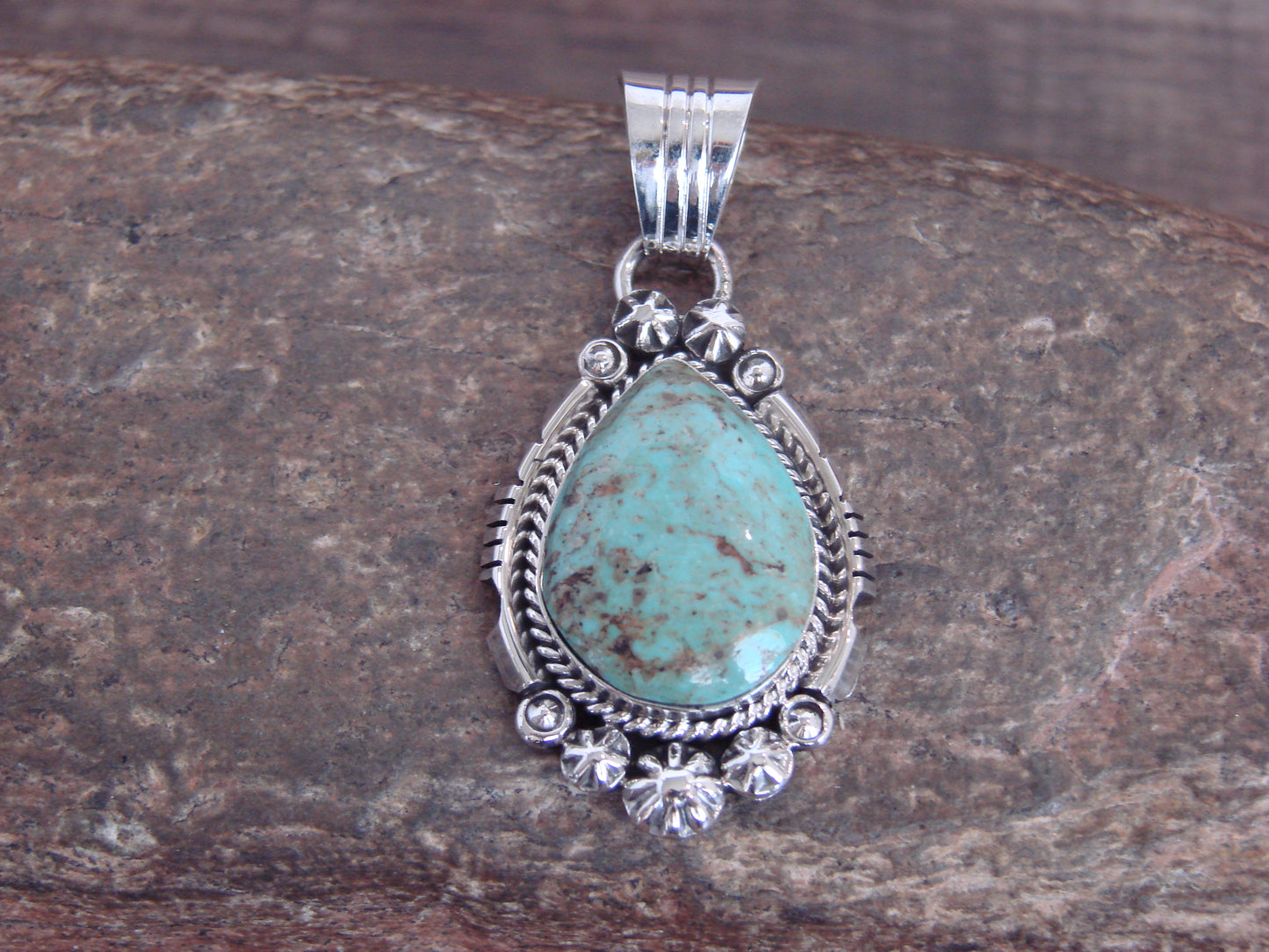 Native American Sterling Silver & Sonoran Turquoise Pendant - Benally