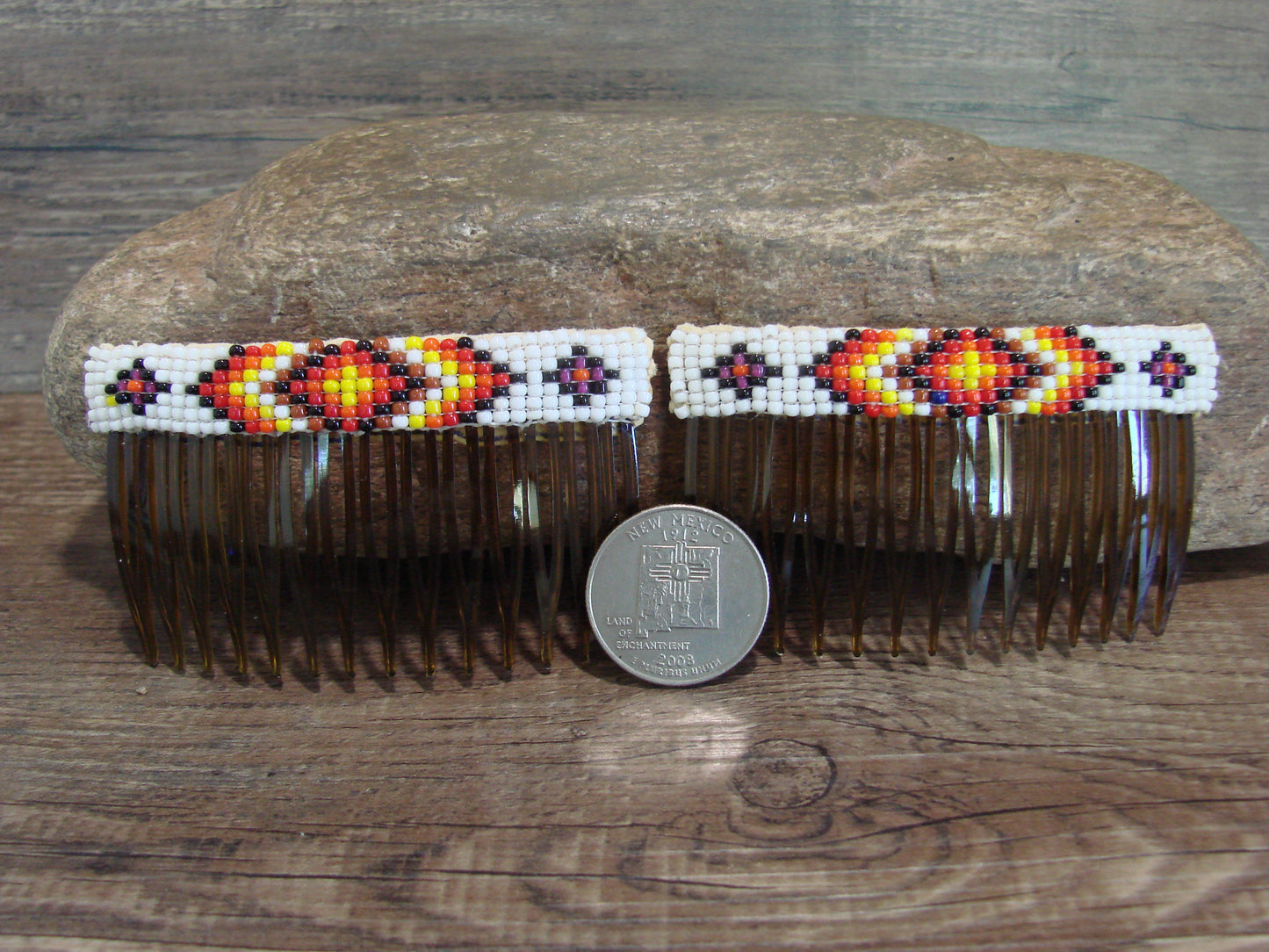 Native American Navajo Indian Hand Beaded Hair Comb Set by Cleveland