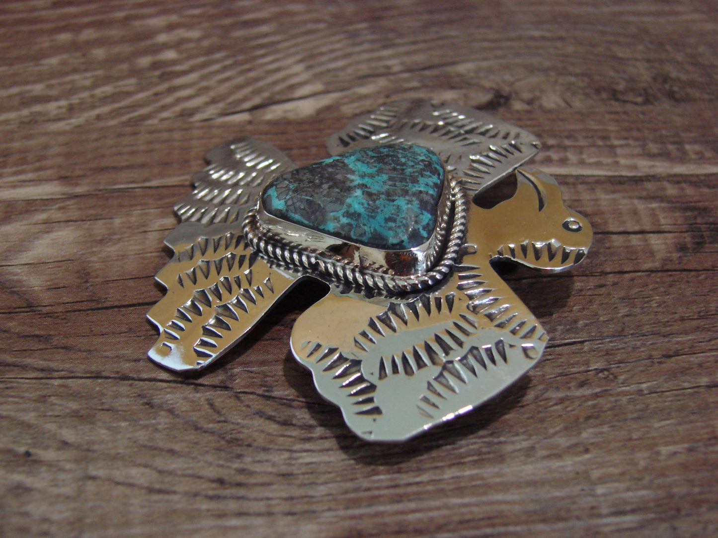 Navajo Indian Nickel Silver & Turquoise Thunderbird Pendant - Cleveland
