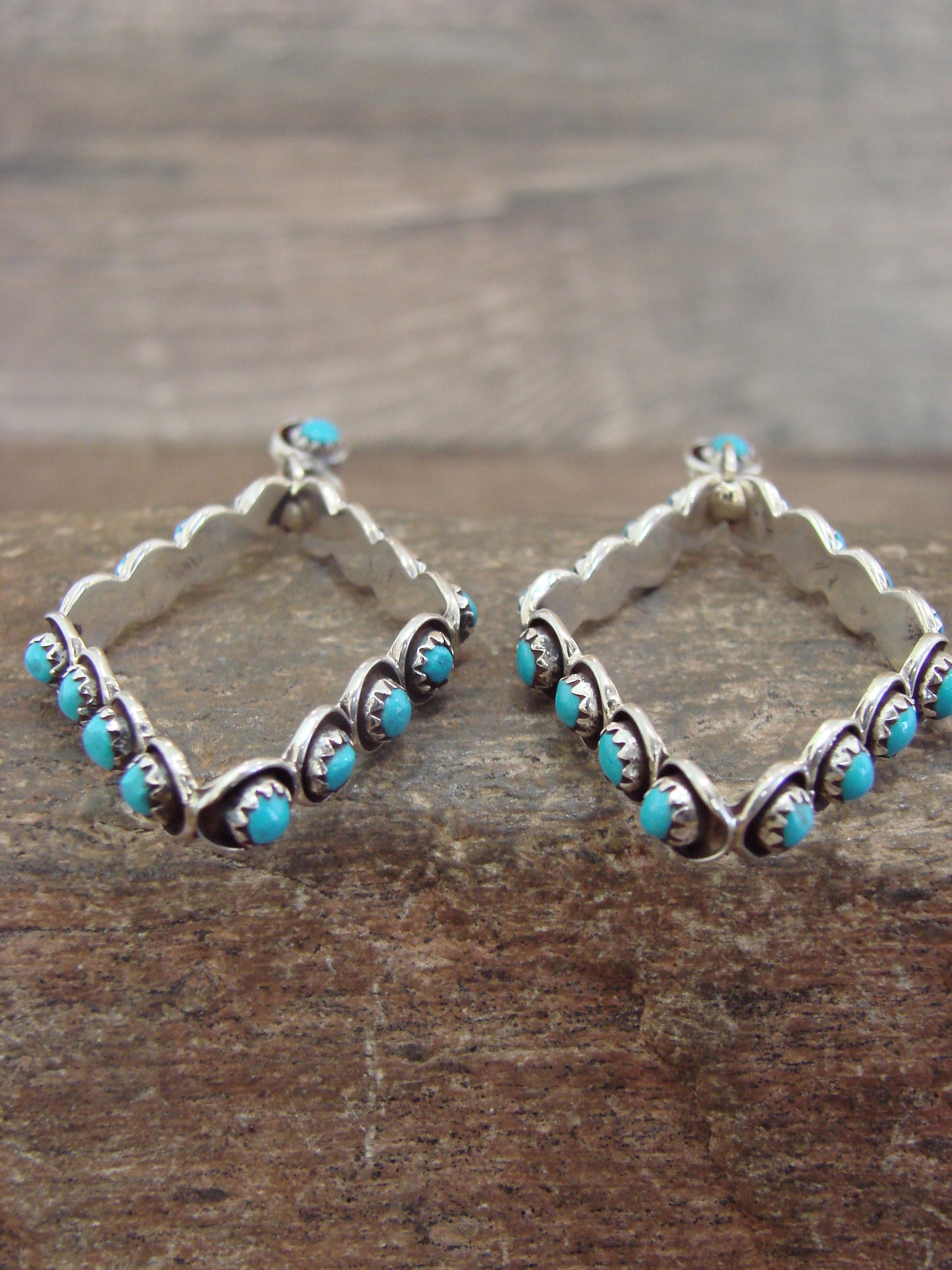 Native American Sterling Silver & Turquoise Post Dangle Earrings - Lonasee