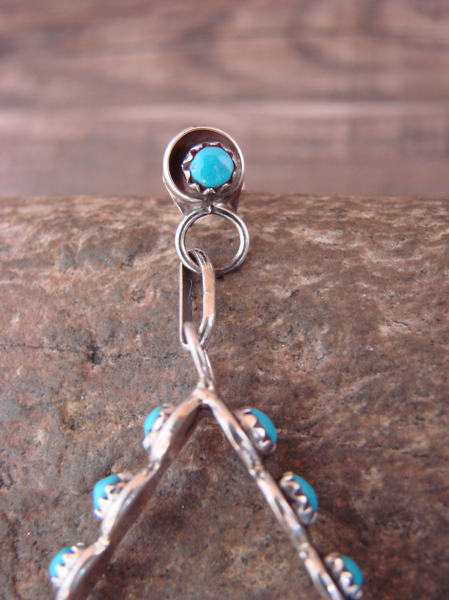 Native American Sterling Silver & Turquoise Post Dangle Earrings - Lonasee