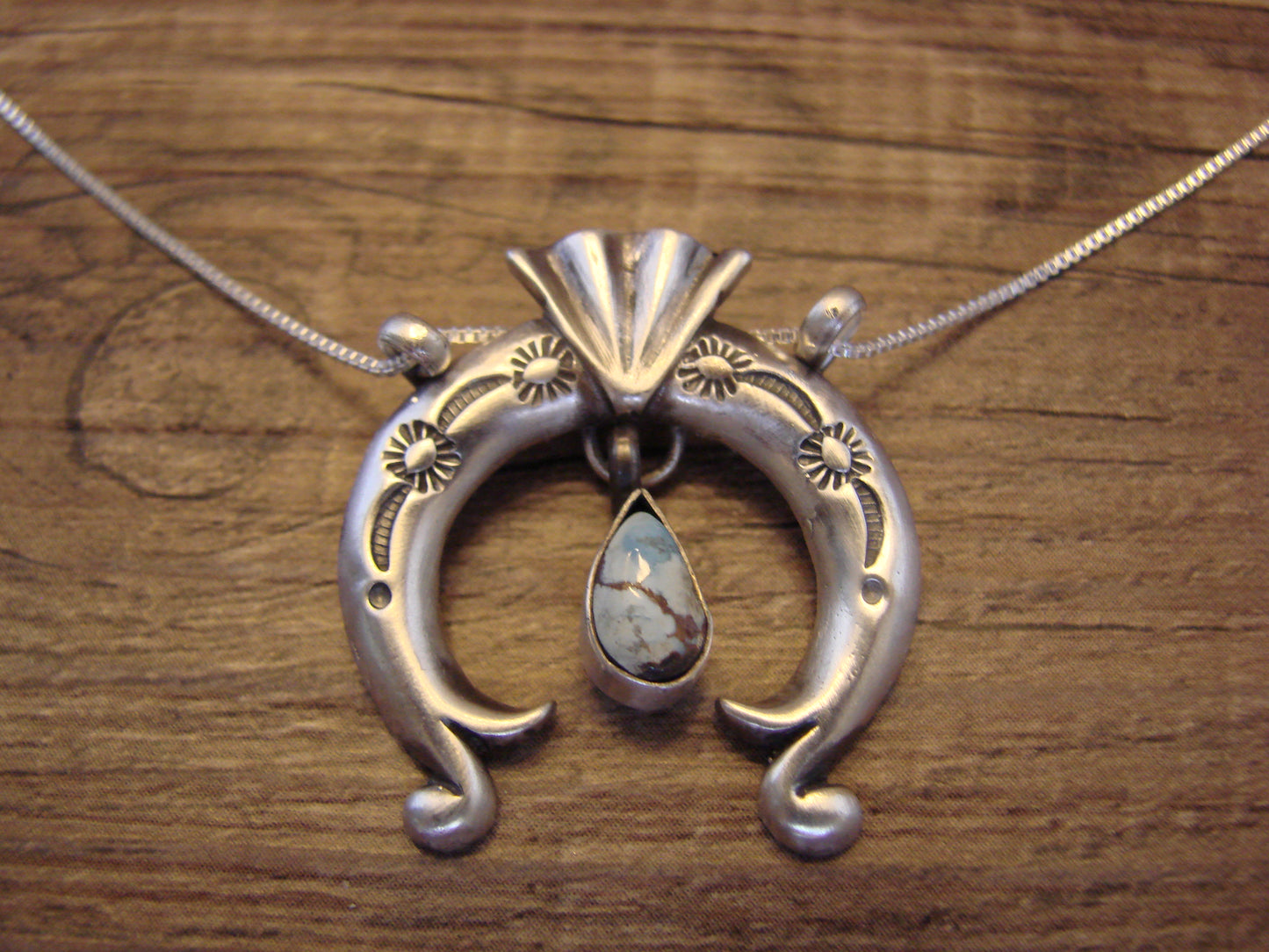 Native American Sterling Silver & Turquoise Naja Necklace by Shorty