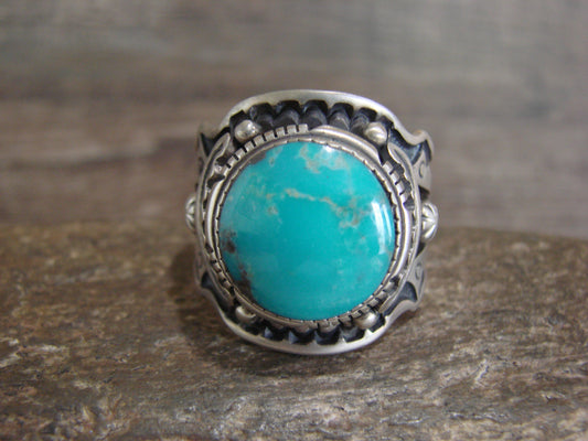 Native American Sterling Silver & Turquoise Ring - Lee - Size 14.5