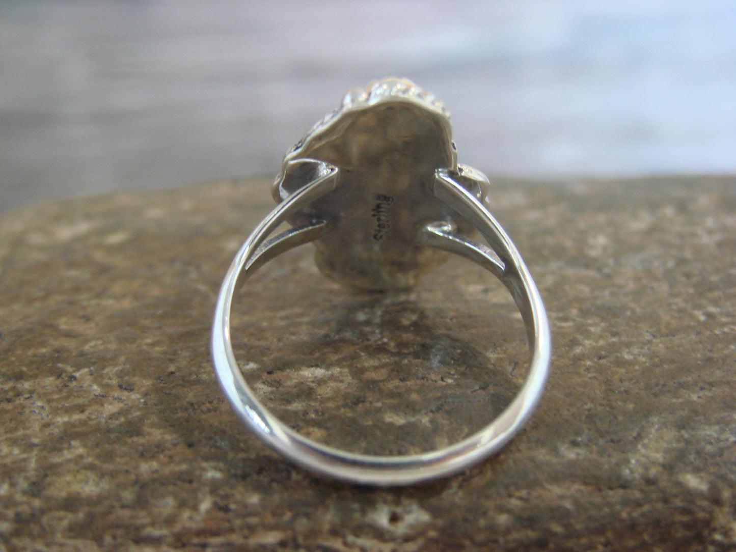 Native American Sterling Silver White Opal Feather Ring - Henio - Size 9