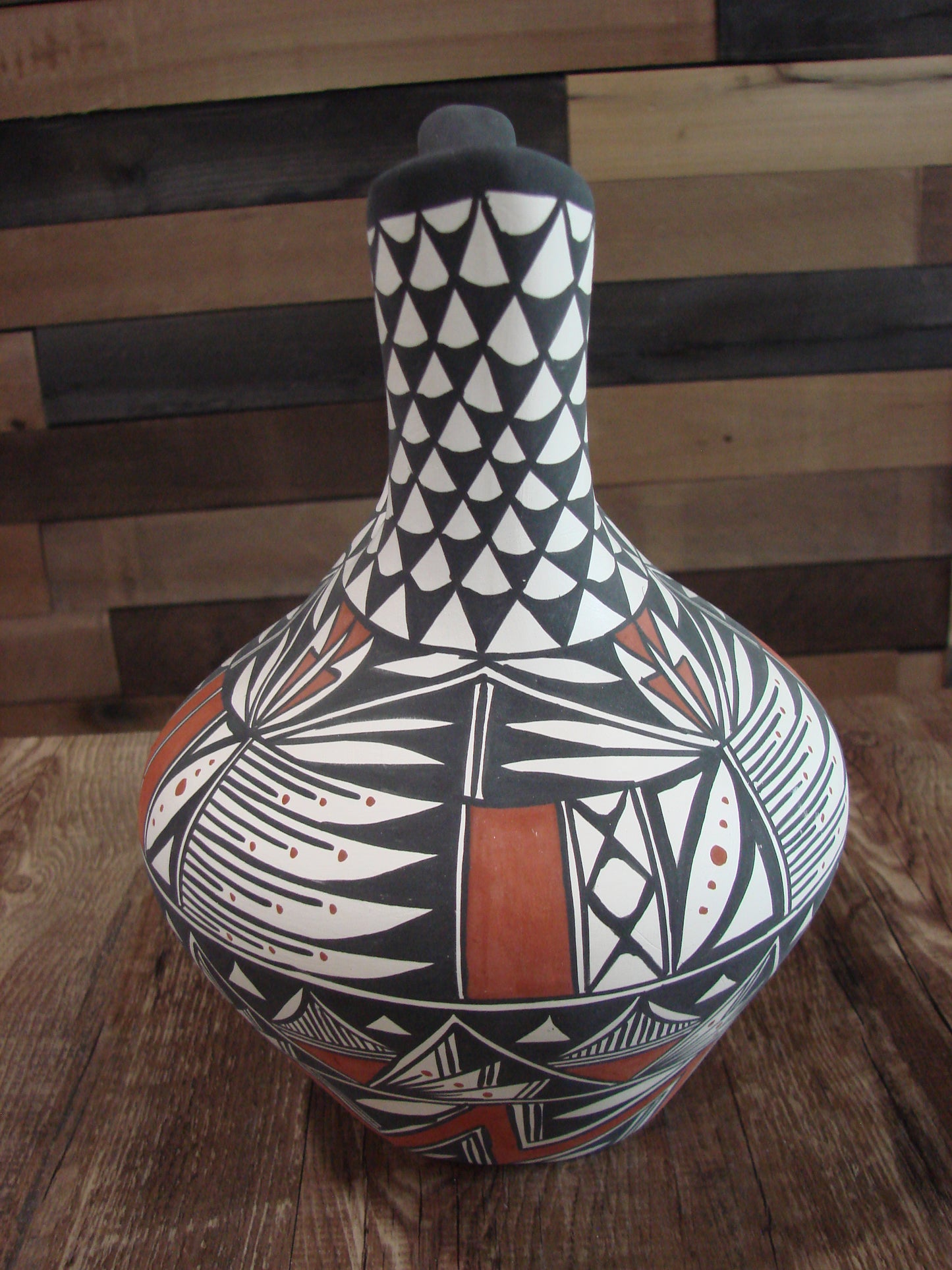 Native American Fine Line Hand Painted Wedding Vase by M. Lukee