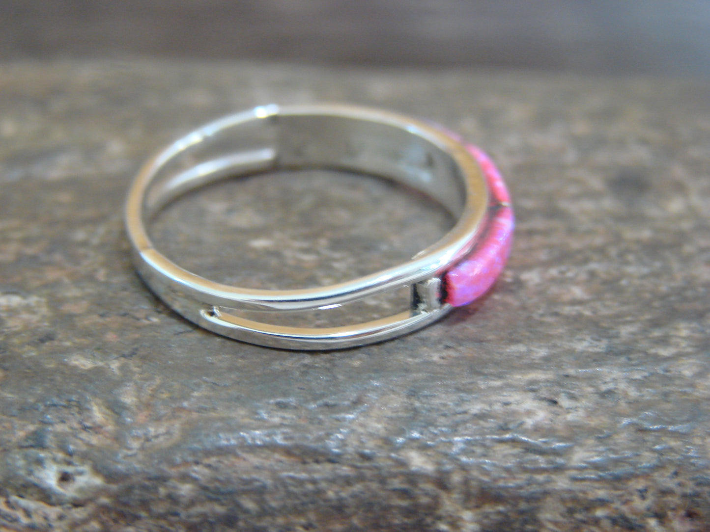 Native American Sterling Silver Pink Opal Inlay Ring by Johnson - Size 9.5