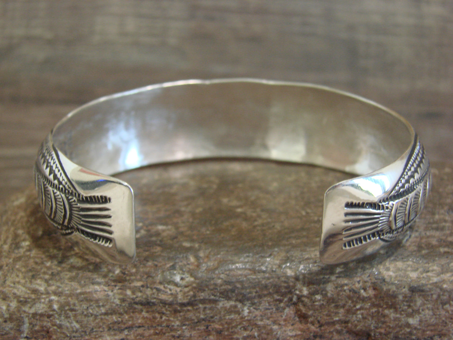 Native American Sterling Silver & Coral Row Bracelet by GS