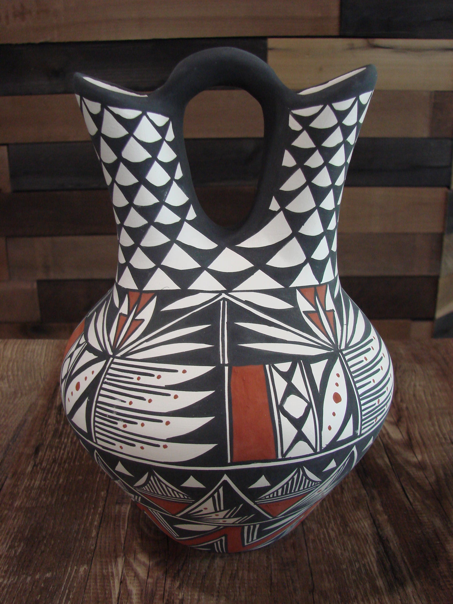Native American Fine Line Hand Painted Wedding Vase by M. Lukee