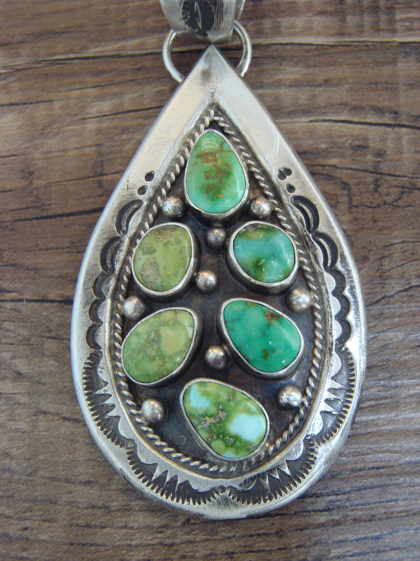 Native American Sterling Silver & Sonoran Turquoise Cluster Pendant by Lewis