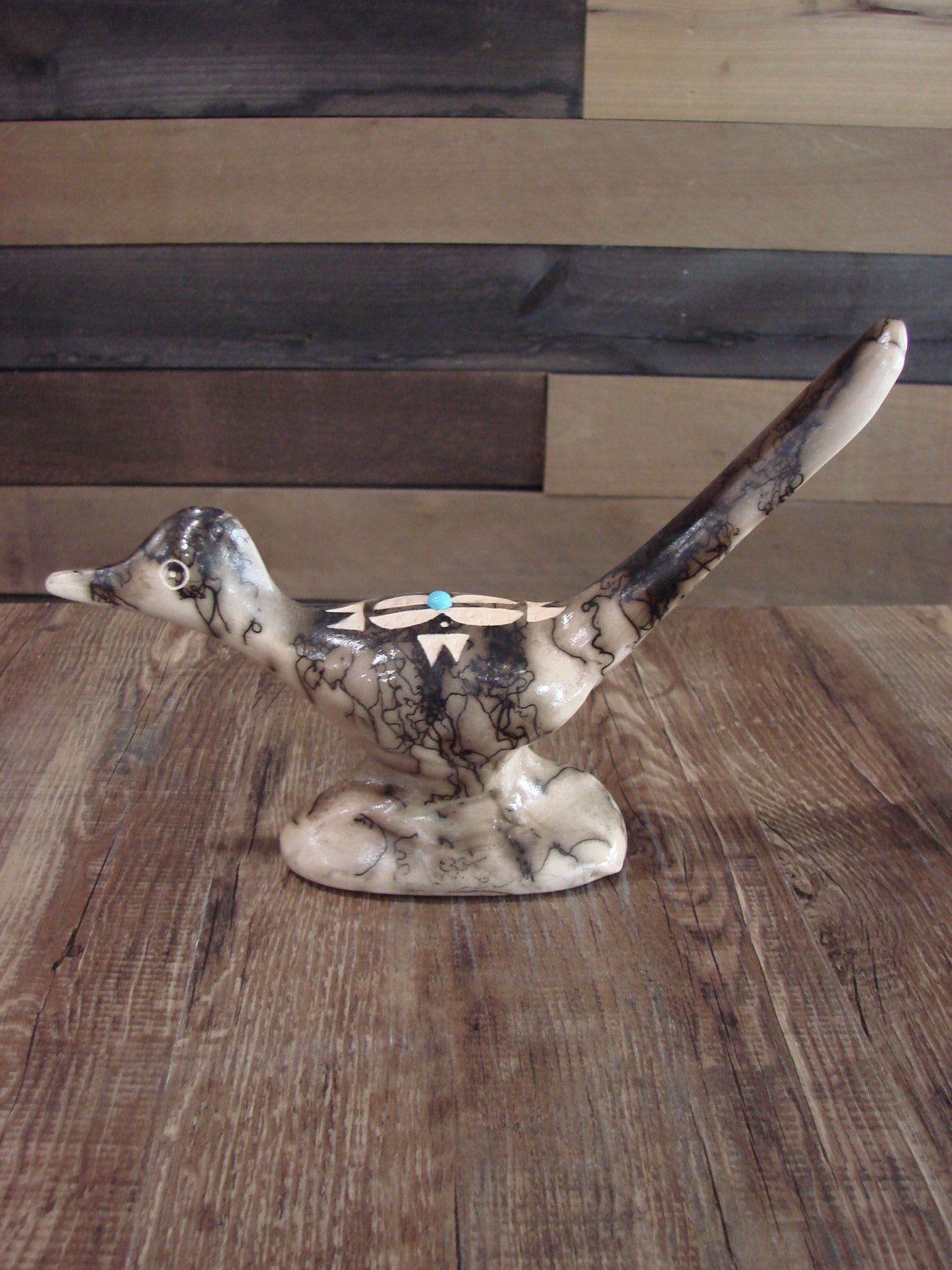 Native American Pottery Horse Hair Road Runner Sculpture by Vail