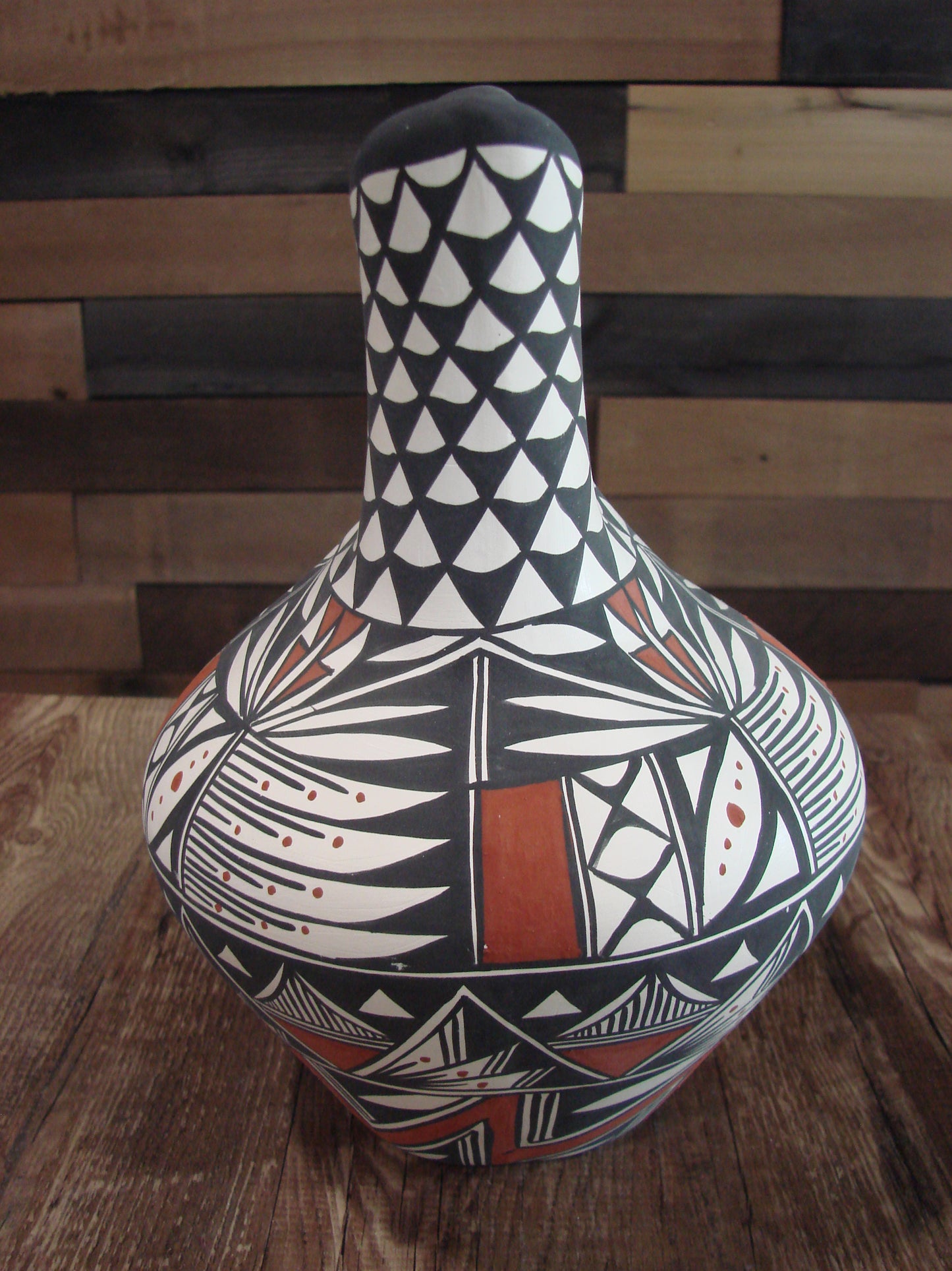 Native American Fine Line Hand Painted Wedding Vase by M. Lukee
