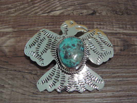 Navajo Indian Nickel Silver & Turquoise Thunderbird Pendant - Cleveland