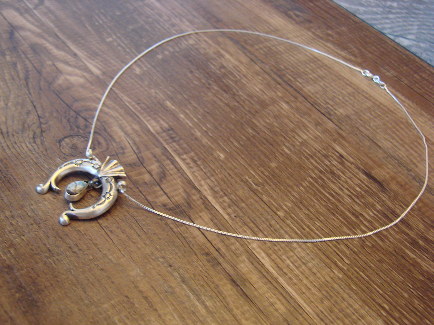 Native American Sterling Silver & Turquoise Naja Necklace by Shorty
