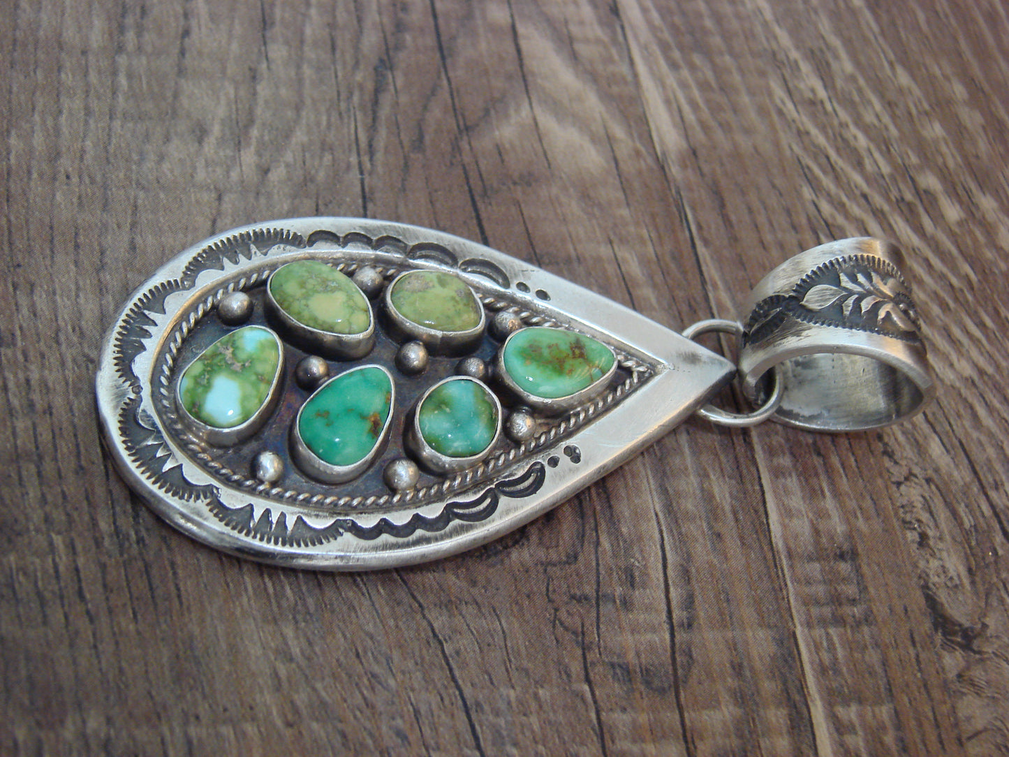 Native American Sterling Silver & Sonoran Turquoise Cluster Pendant by Lewis