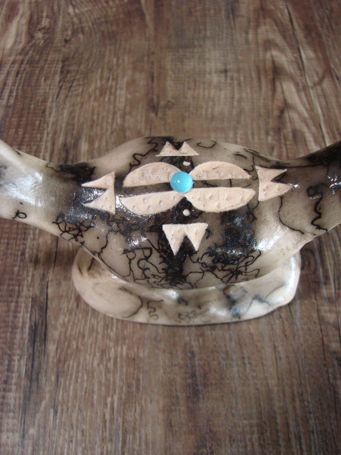 Native American Pottery Horse Hair Road Runner Sculpture by Vail