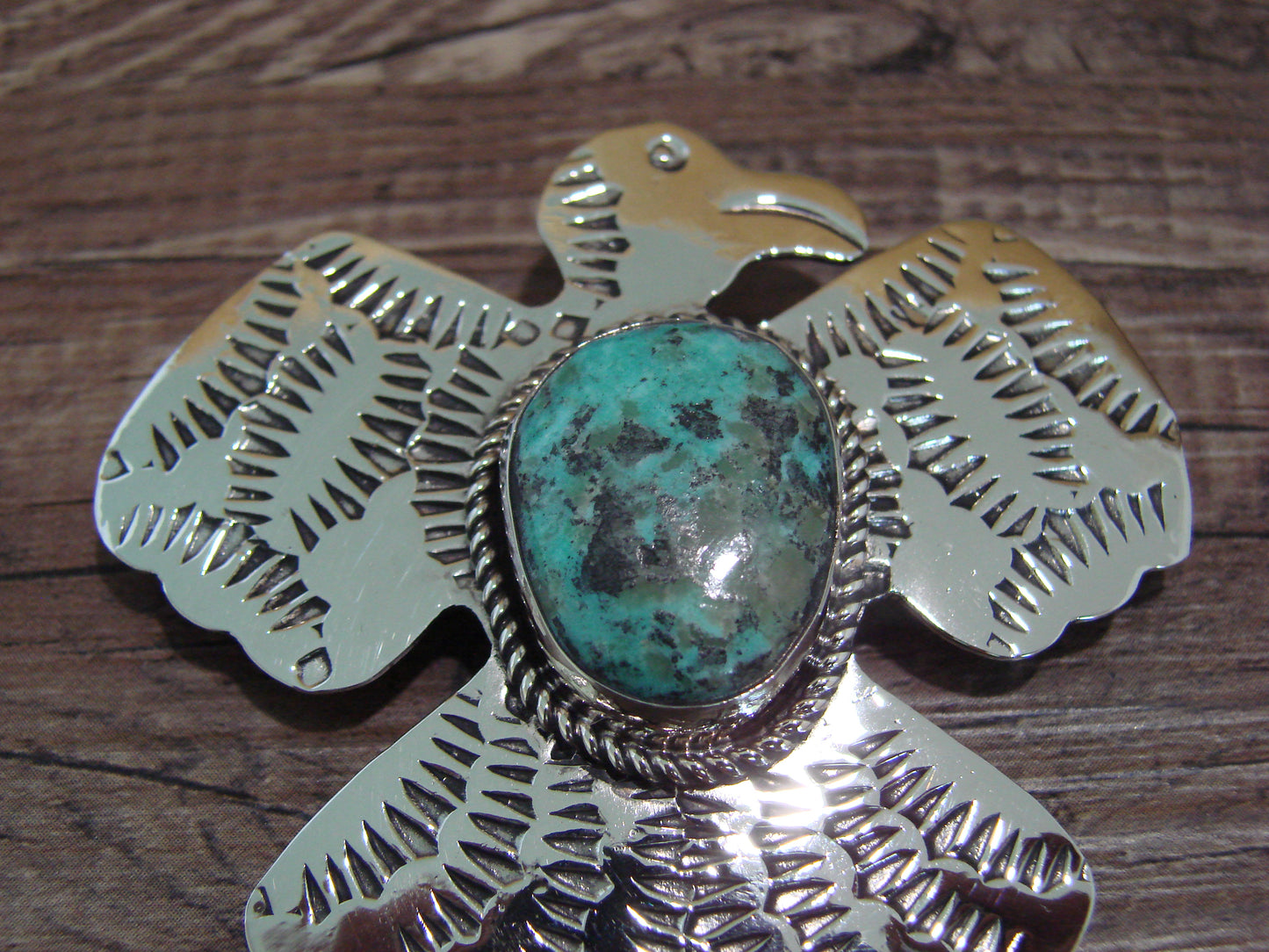 Navajo Indian Nickel Silver & Turquoise Thunderbird Pendant - Cleveland