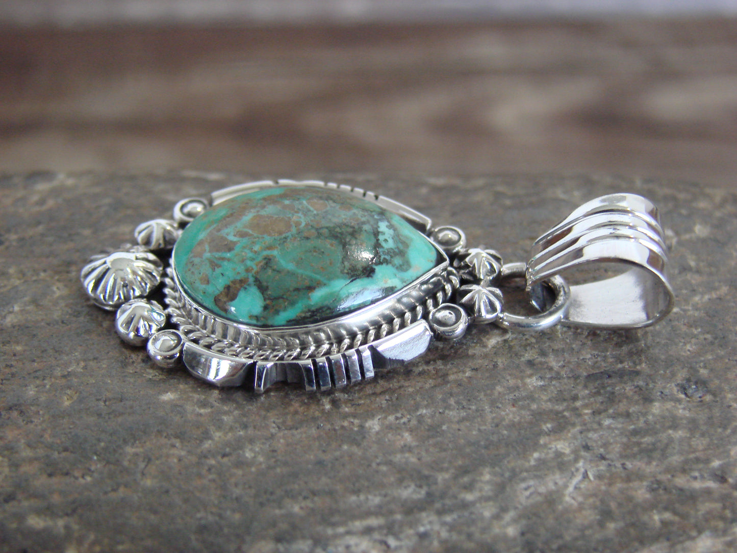 Native American Sterling Silver & Sonoran Turquoise Pendant - Benally