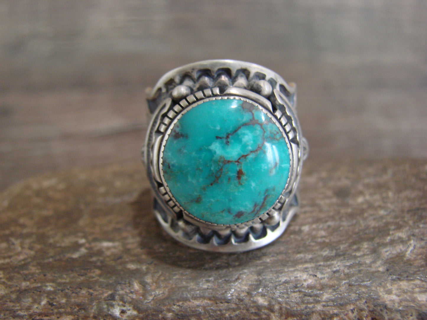 Native American Sterling Silver & Turquoise Ring - Lee - Size 10.5