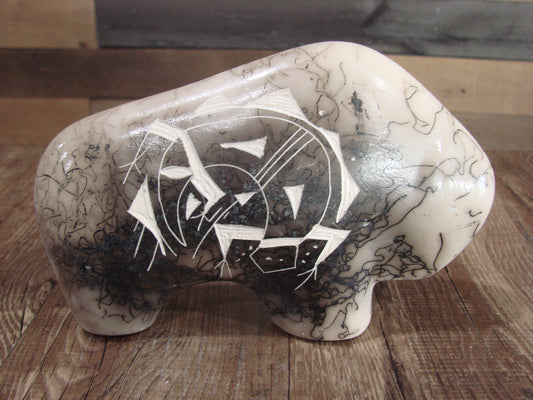 Native American Navajo Pottery Horse Hair Buffalo Sculpture by Vail