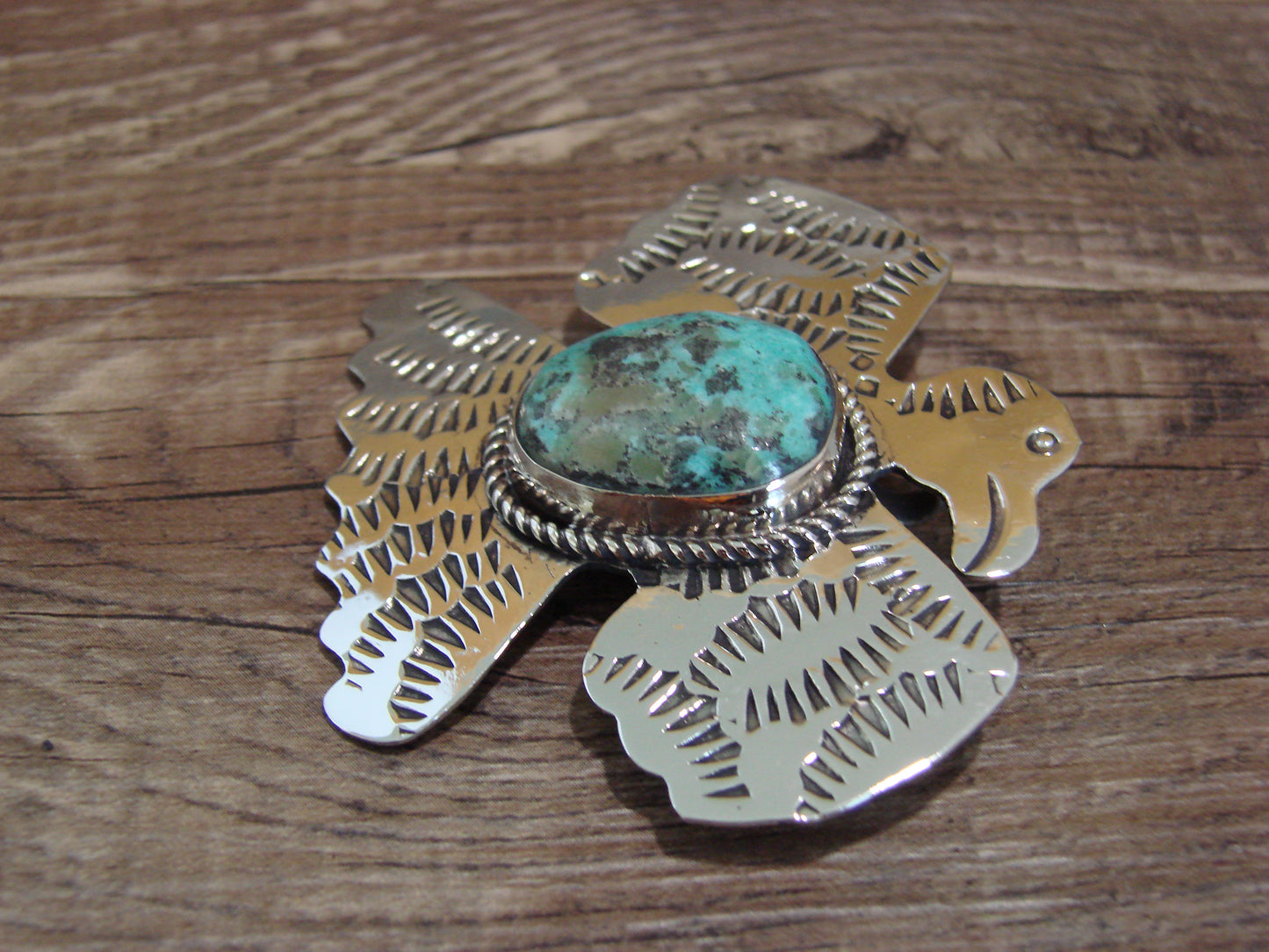 Navajo Indian Nickel Silver & Turquoise Thunderbird Pendant - Cleveland