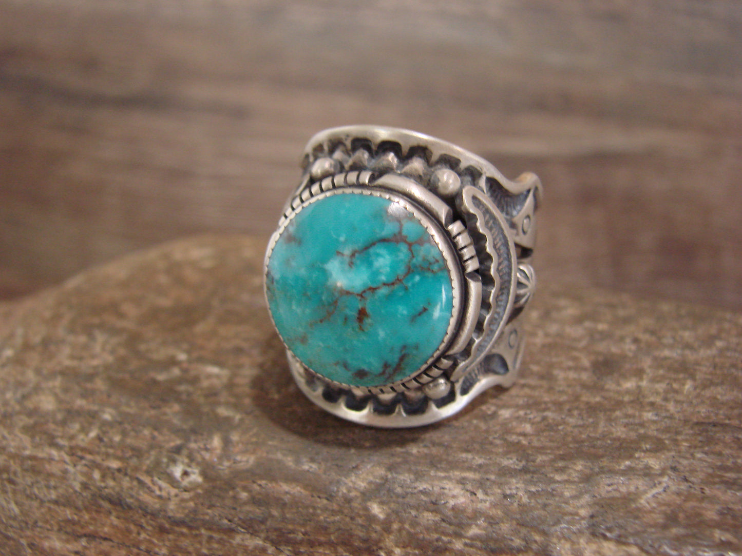 Native American Sterling Silver & Turquoise Ring - Lee - Size 10.5