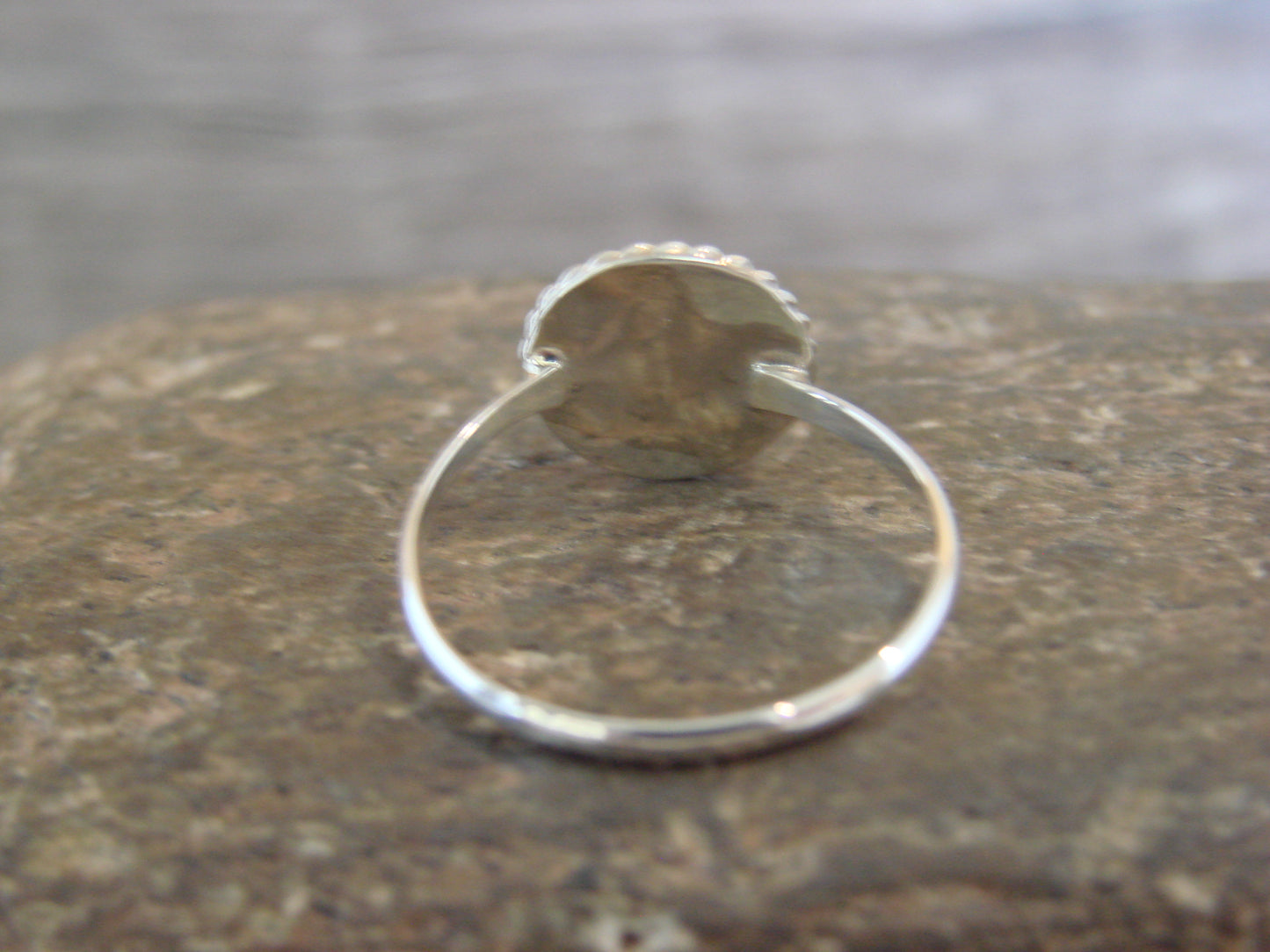 Native American Sterling Silver Round Turquoise Ring by White- Size 8