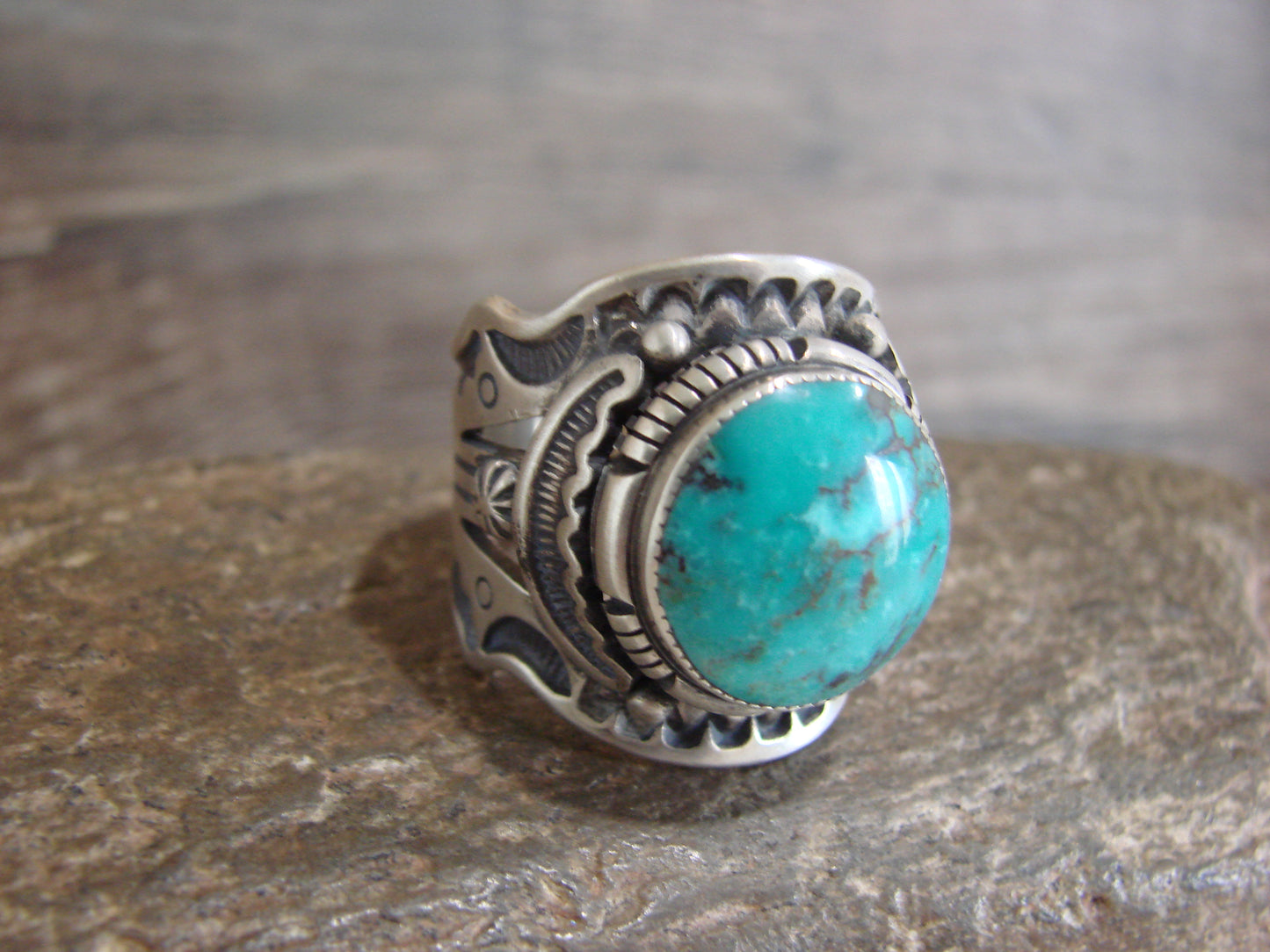 Native American Sterling Silver & Turquoise Ring - Lee - Size 10.5