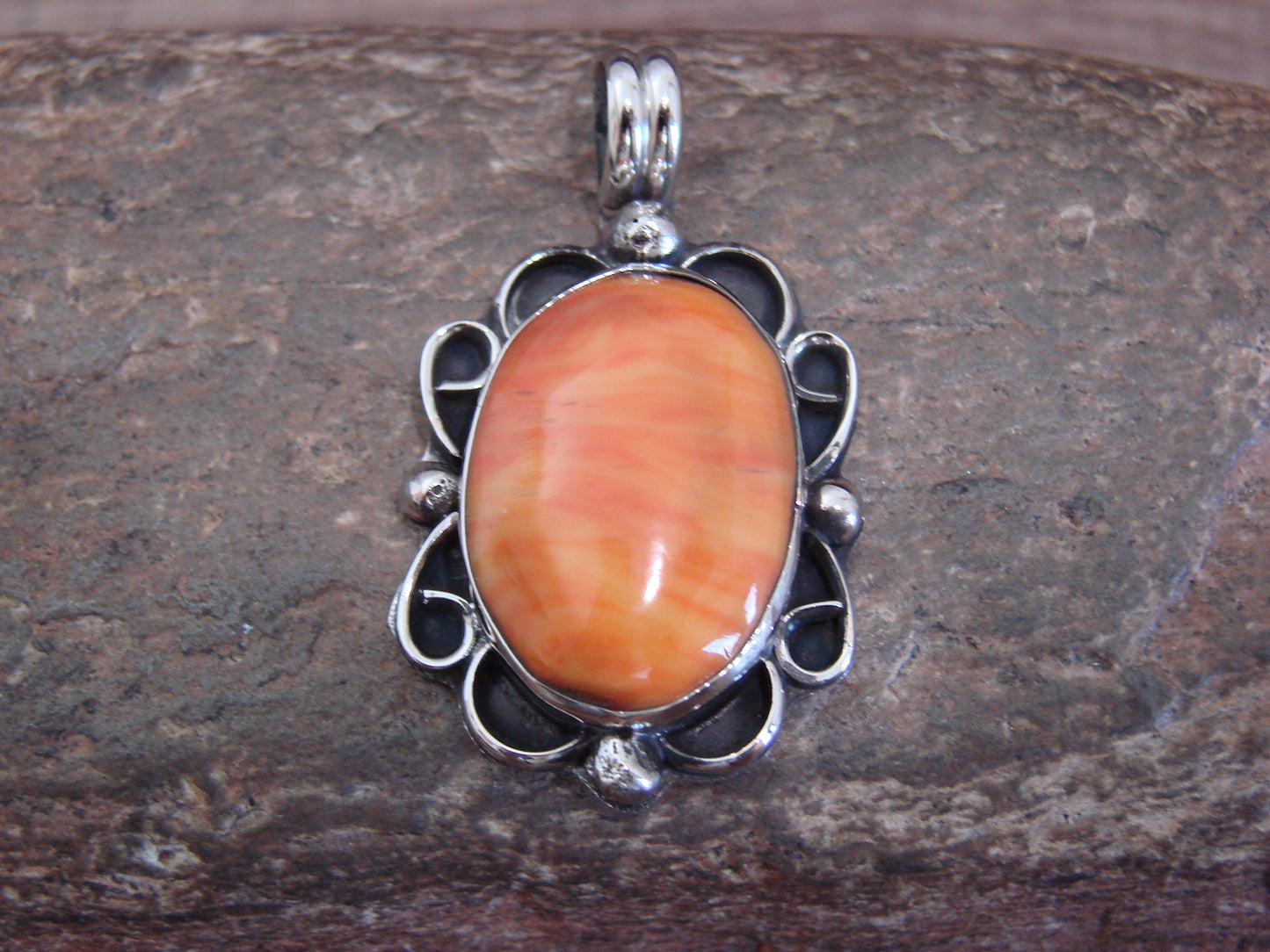 Native American Nickel Silver & Spiny Oyster Pendant - Cleveland