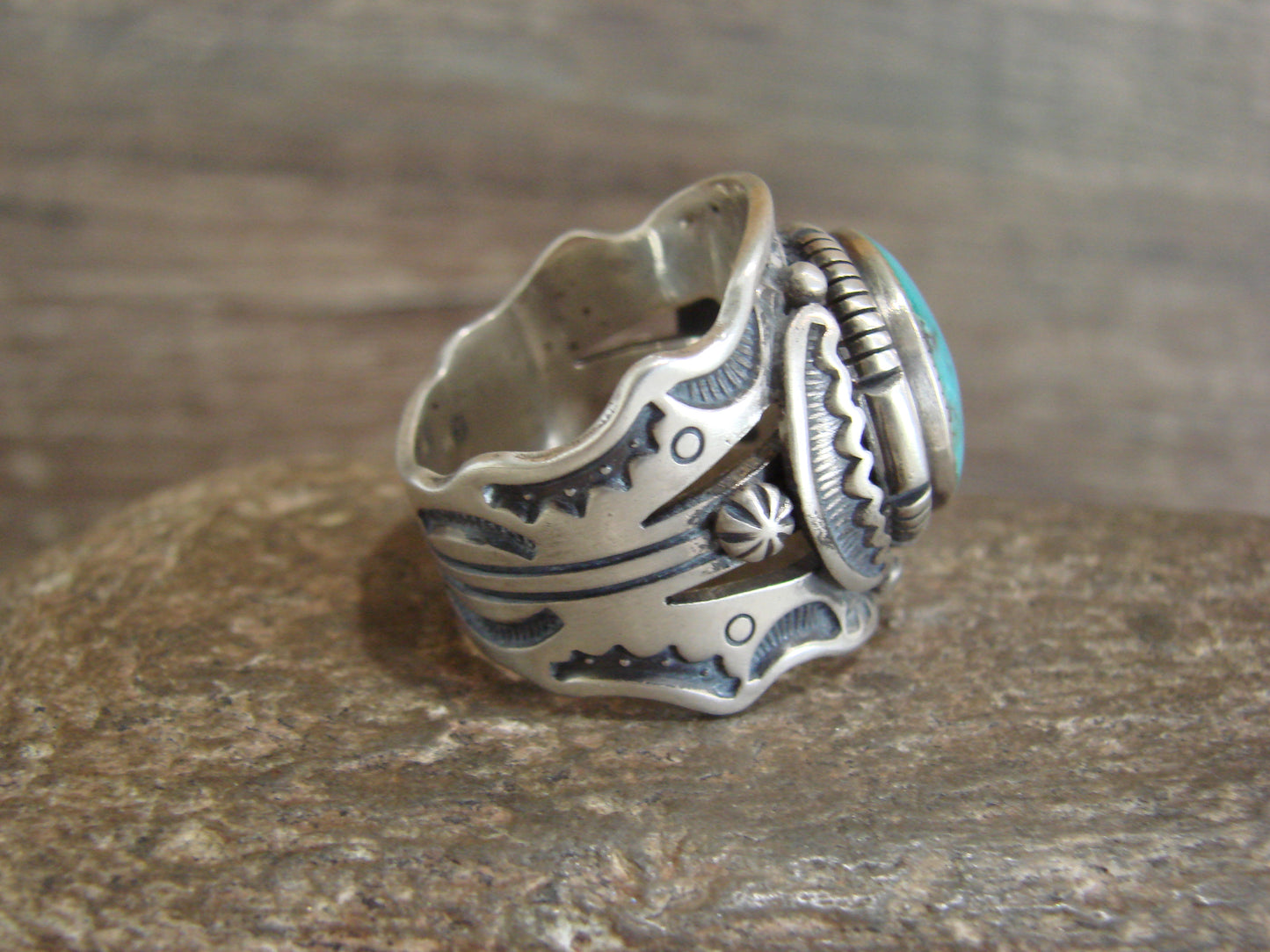 Native American Sterling Silver & Turquoise Ring - Lee - Size 10.5