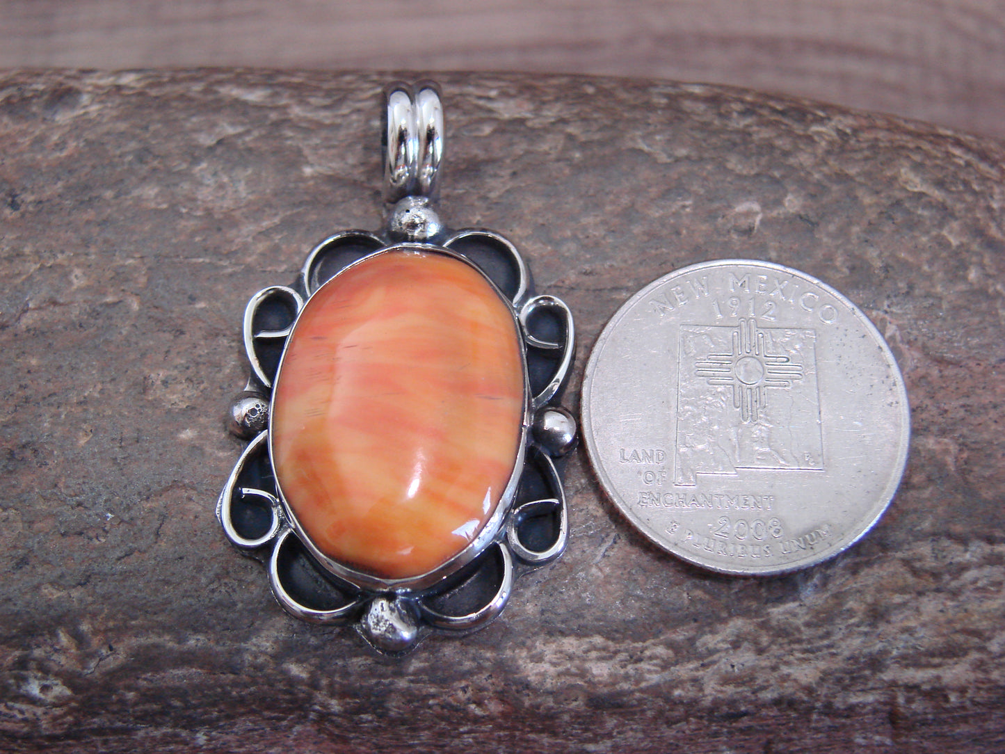 Native American Nickel Silver & Spiny Oyster Pendant - Cleveland