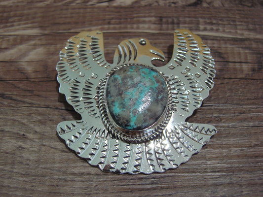 Navajo Indian Nickel Silver & Turquoise Eagle Pendant - Cleveland