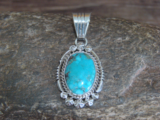 Native American Sterling Silver & Kingman Turquoise Pendant - Benally