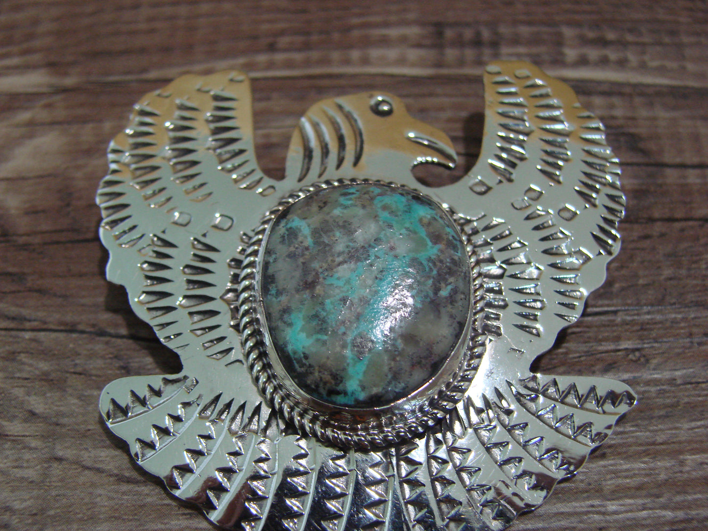 Navajo Indian Nickel Silver & Turquoise Eagle Pendant - Cleveland