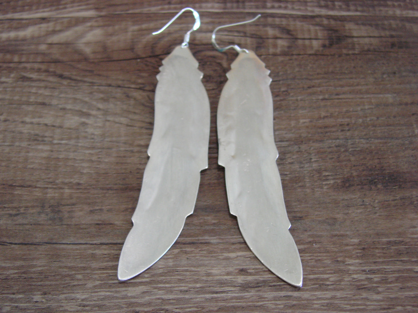 Navajo Sterling Silver Feather & Turquoise Petroglyph Dangle Earrings - Singer