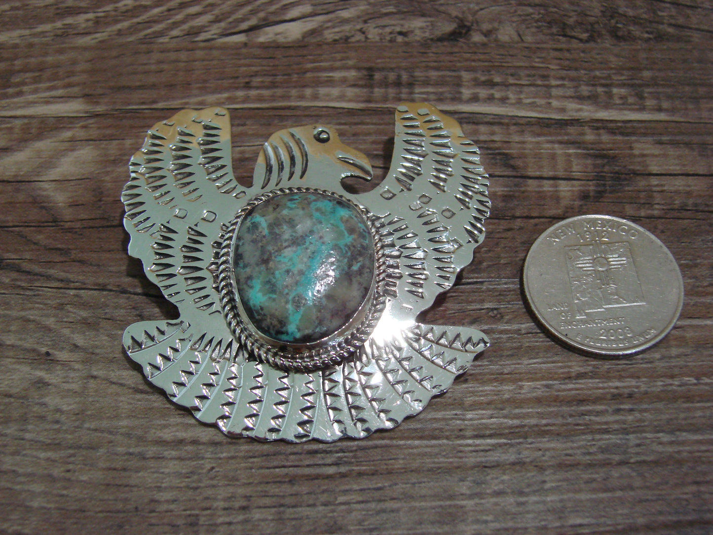 Navajo Indian Nickel Silver & Turquoise Eagle Pendant - Cleveland