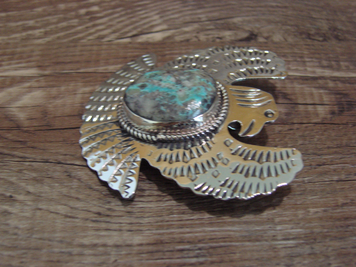 Navajo Indian Nickel Silver & Turquoise Eagle Pendant - Cleveland