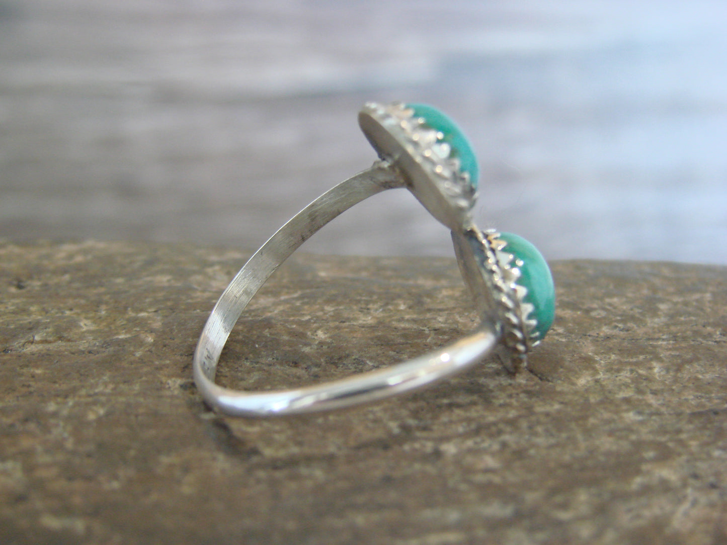 Native American Sterling Silver & Turquoise Adjustable Ring - White